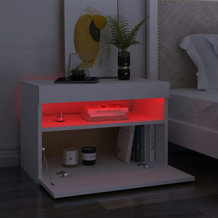 Nachtkastjes 2 st LED-verlichting 60x35x40 cm bewerkt hout wit MeubelReus
