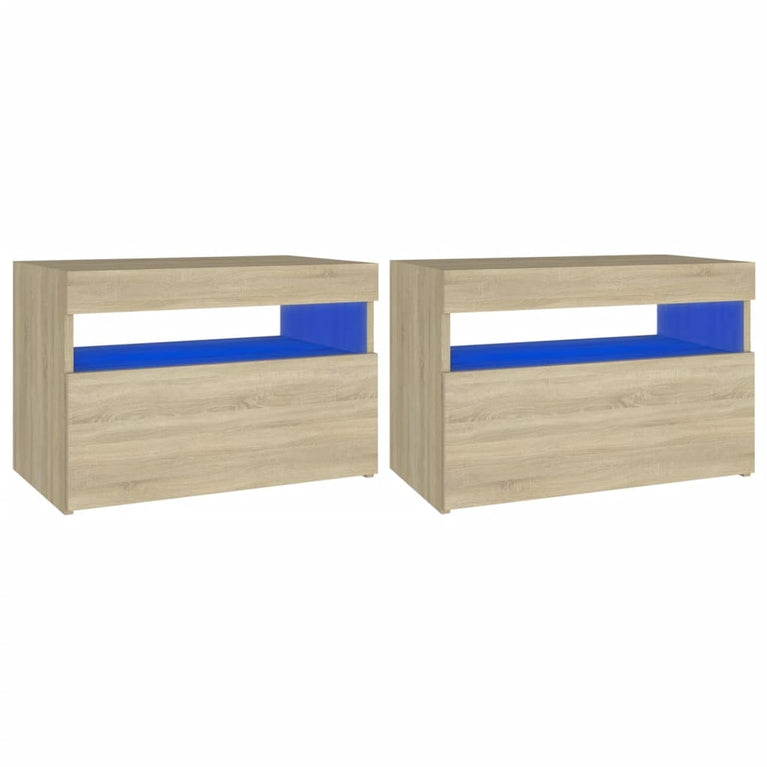 Nachtkastjes 2 st LED-verlichting 60x35x40 cm sonoma eikenkleur MeubelReus