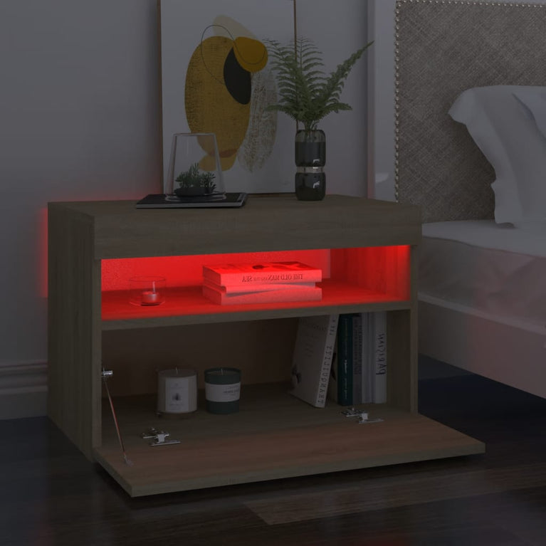 Nachtkastjes 2 st LED-verlichting 60x35x40 cm sonoma eikenkleur MeubelReus