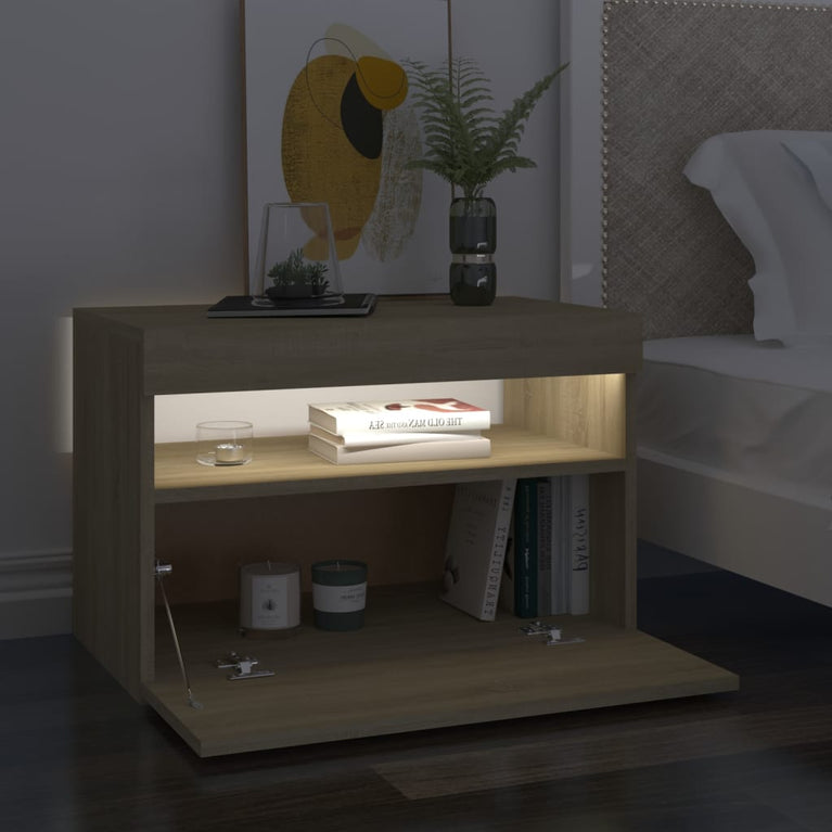 Nachtkastjes 2 st LED-verlichting 60x35x40 cm sonoma eikenkleur MeubelReus