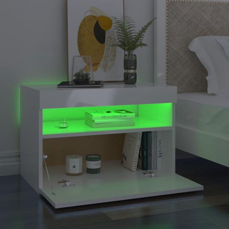 Nachtkastjes 2 st LED-verlichting 60x35x40 cm hoogglans wit MeubelReus