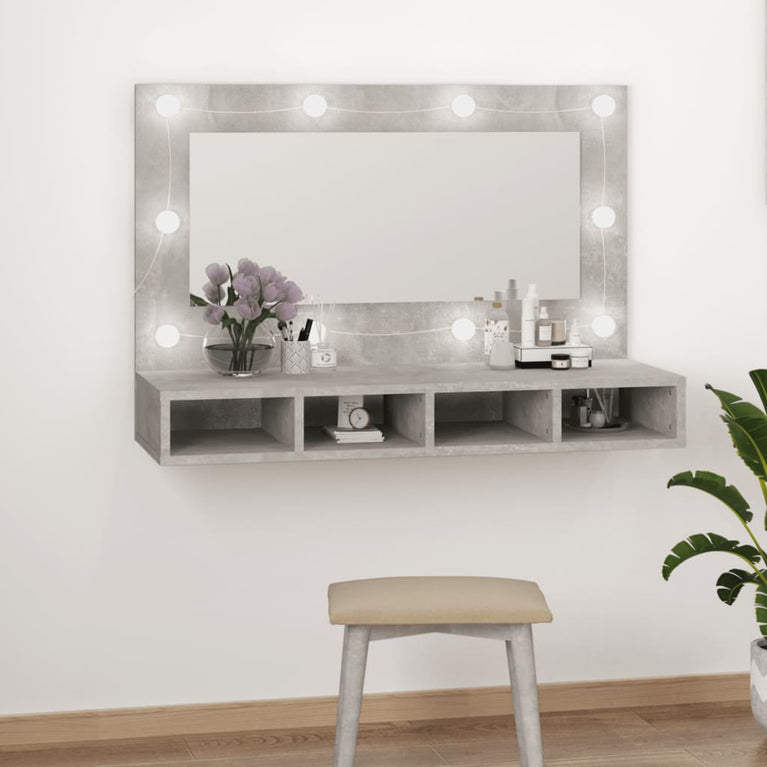 Spiegelkast met LED-verlichting 90x31,5x62 cm betongrijs MeubelReus