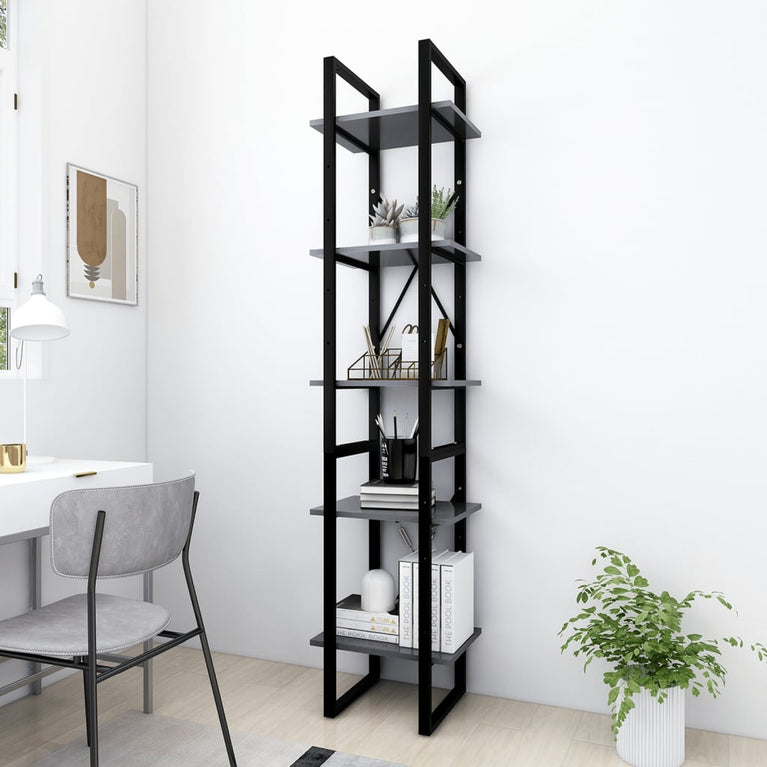 Boekenkast met 5 schappen 40x30x175 cm bewerkt hout grijs MeubelReus