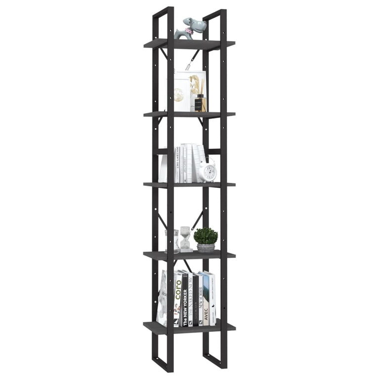 Boekenkast met 5 schappen 40x30x175 cm grenenhout grijs MeubelReus