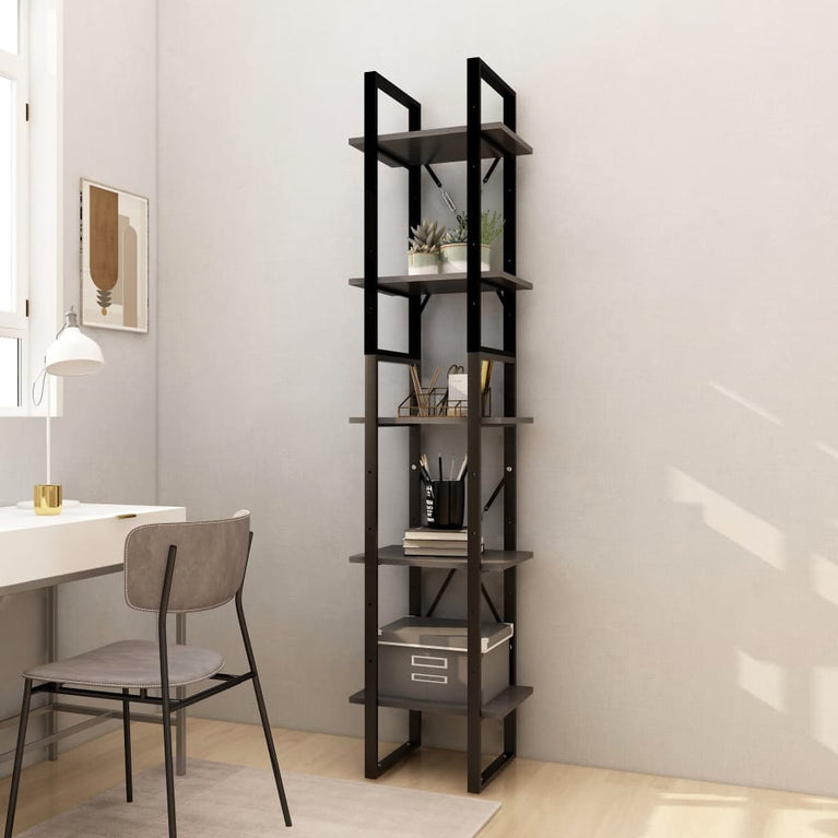 Boekenkast met 5 schappen 40x30x175 cm grenenhout grijs MeubelReus