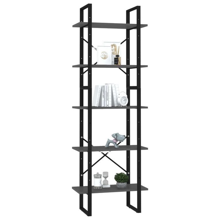 Boekenkast met 5 schappen 60x30x175 cm bewerkt hout grijs MeubelReus