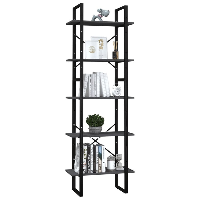 Boekenkast met 5 schappen 60x30x175 cm grenenhout grijs MeubelReus