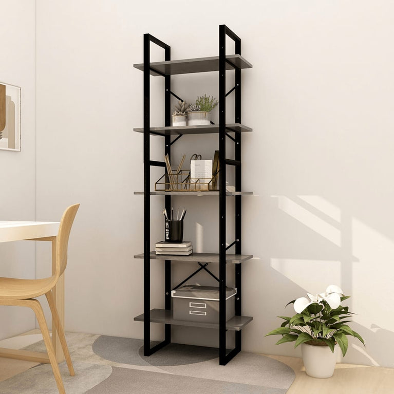 Boekenkast met 5 schappen 60x30x175 cm grenenhout grijs MeubelReus