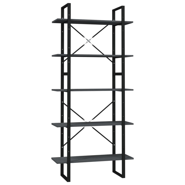 Boekenkast met 5 schappen 80x30x175 cm grenenhout grijs MeubelReus