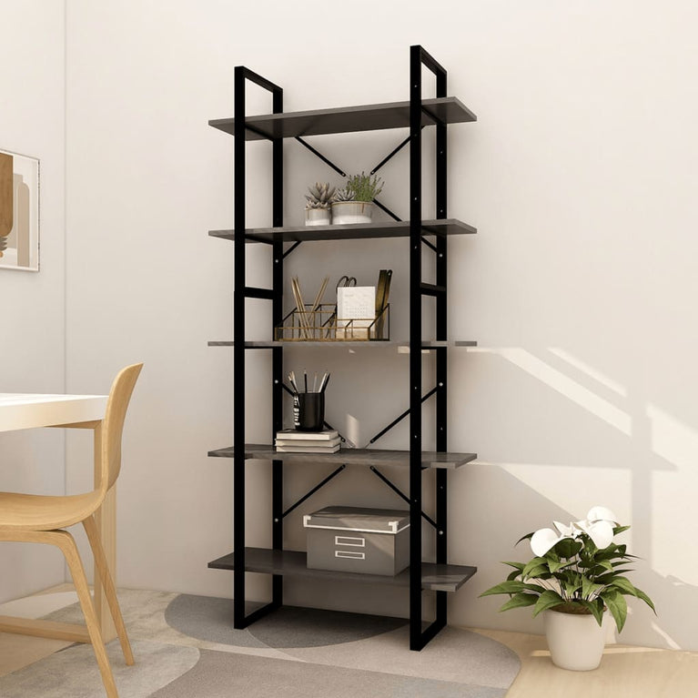Boekenkast met 5 schappen 80x30x175 cm grenenhout grijs MeubelReus