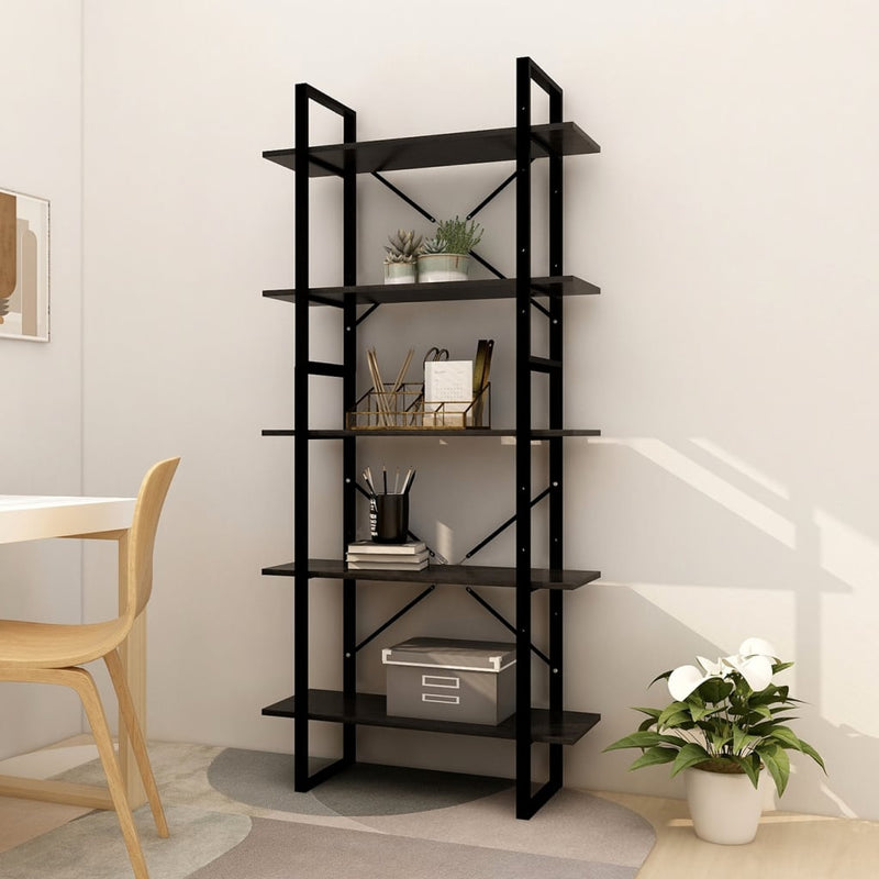 Boekenkast met 5 schappen 80x30x175 cm grenenhout zwart MeubelReus