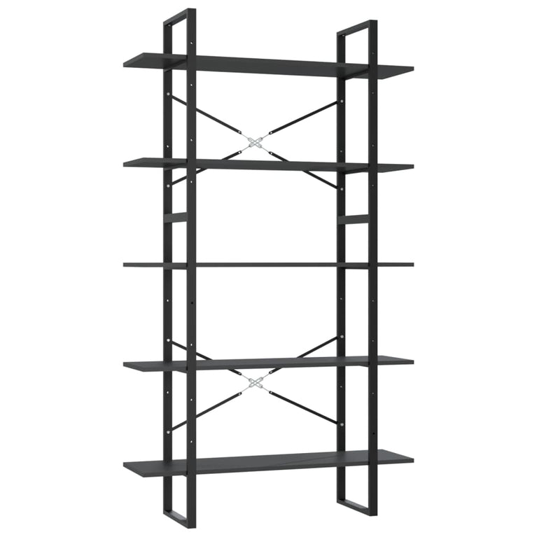Boekenkast met 5 schappen 100x30x175 cm bewerkt hout grijs MeubelReus