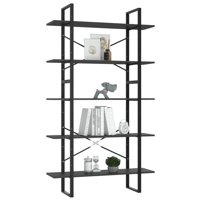 Boekenkast met 5 schappen 100x30x175 cm bewerkt hout grijs MeubelReus
