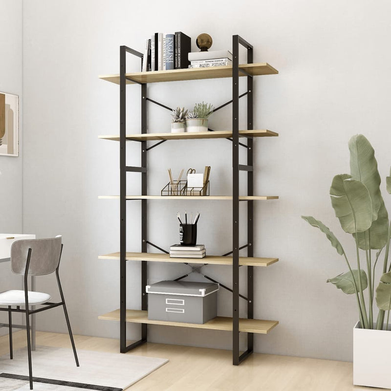 Boekenkast 5 schappen 100x30x175 cm bewerkt hout sonoma eiken MeubelReus
