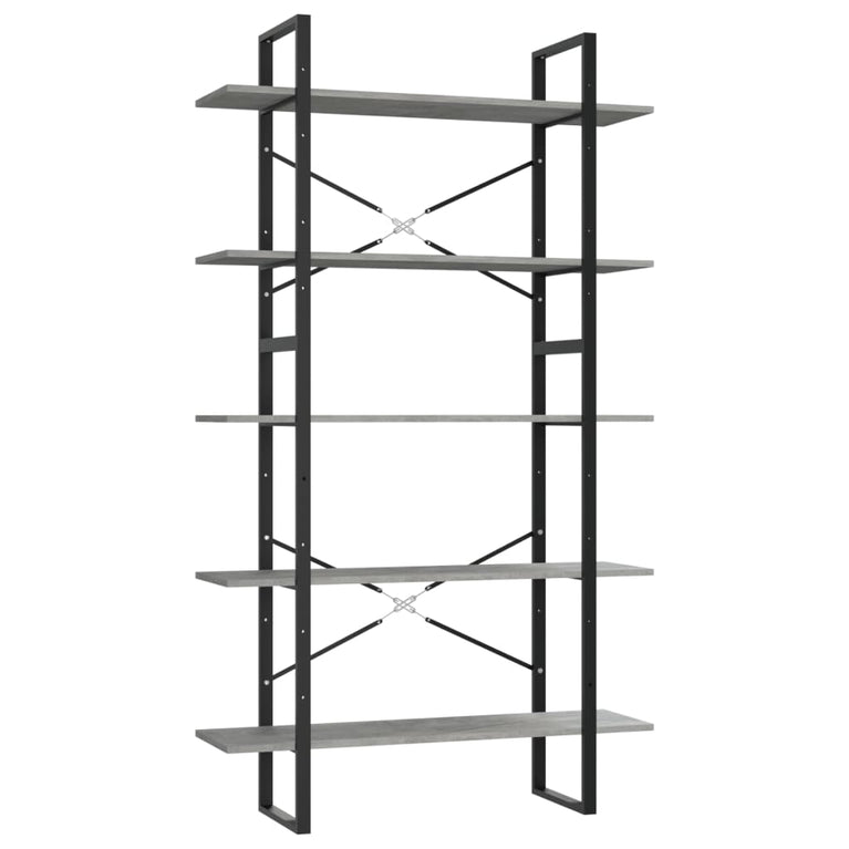 Boekenkast met 5 schappen 100x30x175 cm bewerkt hout betongrijs MeubelReus