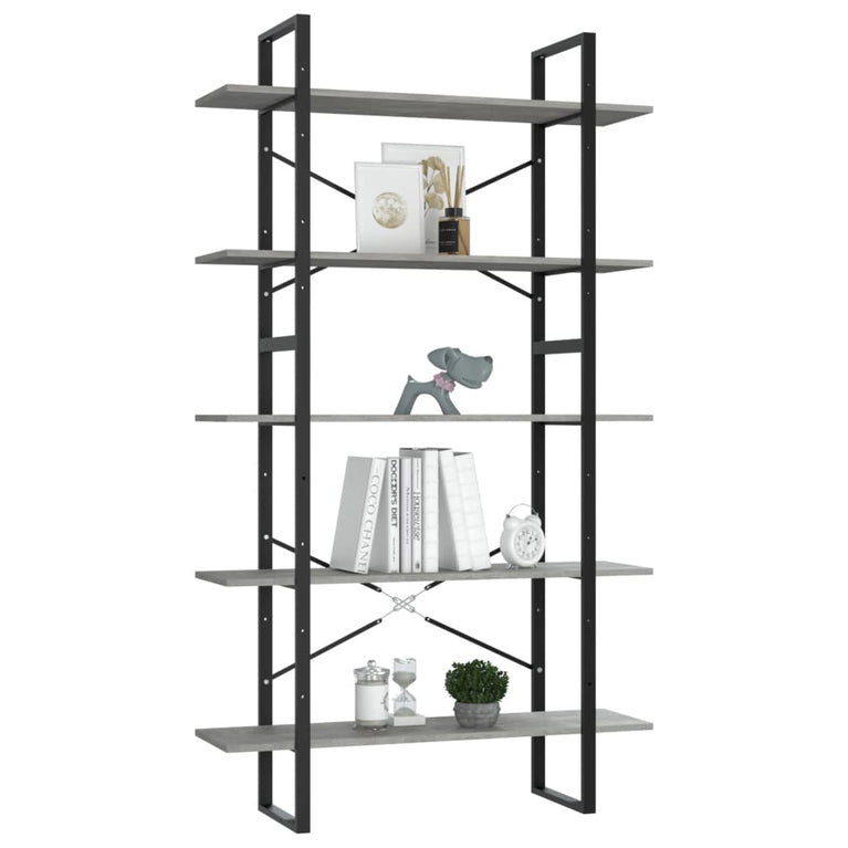 Boekenkast met 5 schappen 100x30x175 cm bewerkt hout betongrijs MeubelReus