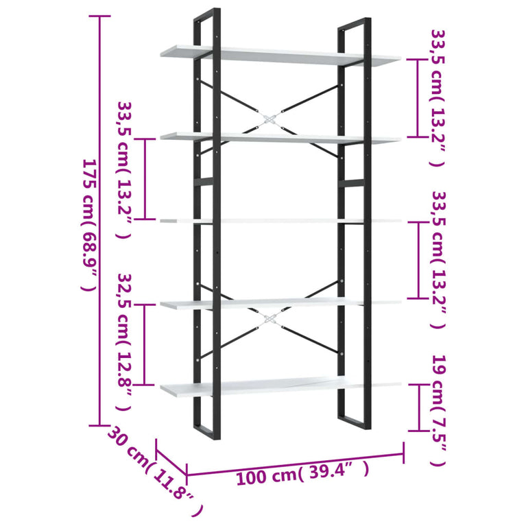 Boekenkast met 5 schappen 100x30x175 cm massief grenenhout MeubelReus