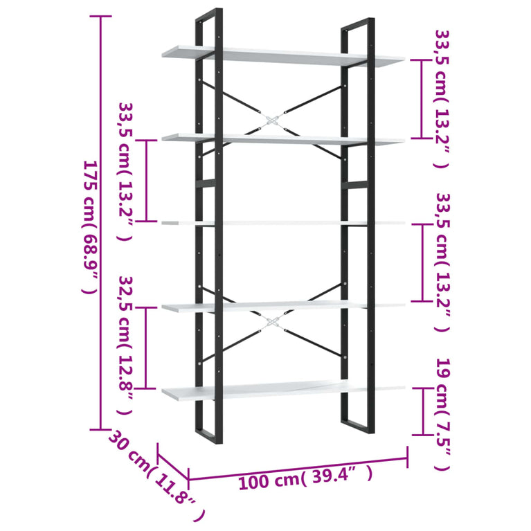 Boekenkast met 5 schappen 100x30x175 cm grenenhout grijs MeubelReus