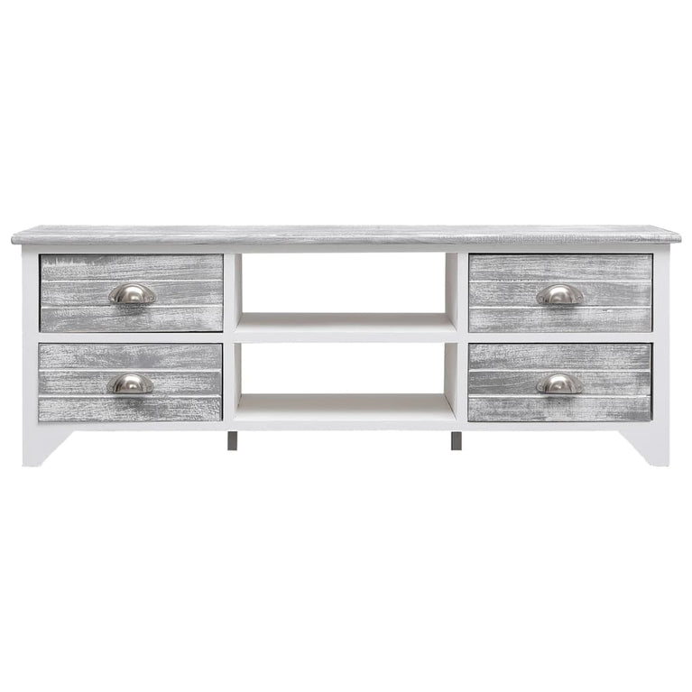 Tv-meubel 108x30x40 cm massief paulowniahout wit en grijs MeubelReus