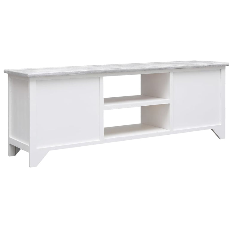 Tv-meubel 108x30x40 cm massief paulowniahout wit en grijs MeubelReus