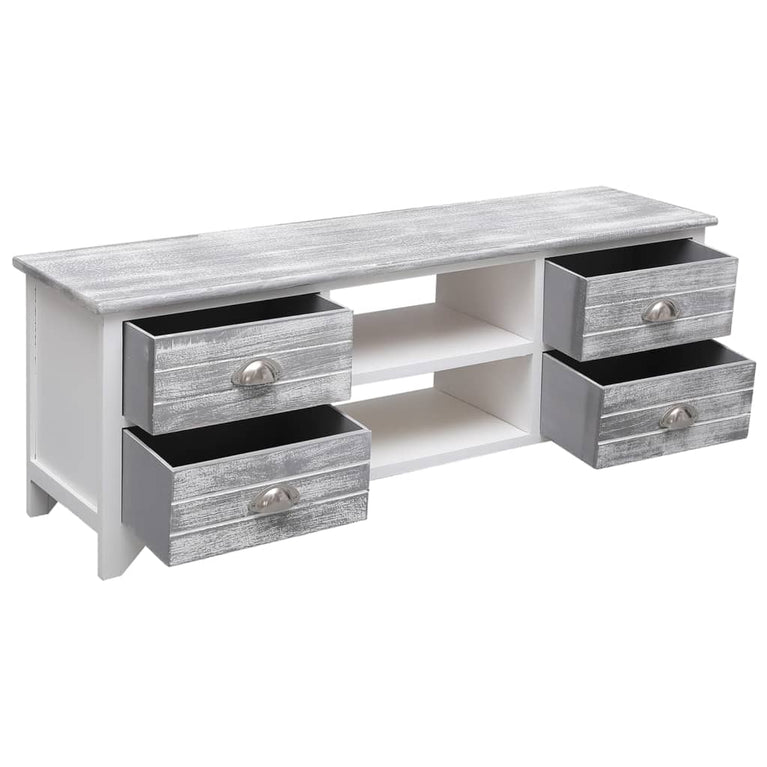 Tv-meubel 108x30x40 cm massief paulowniahout wit en grijs MeubelReus