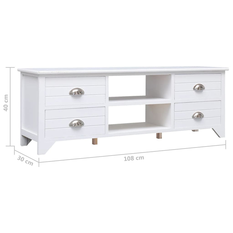 Tv-meubel 108x30x40 cm massief paulowniahout wit MeubelReus