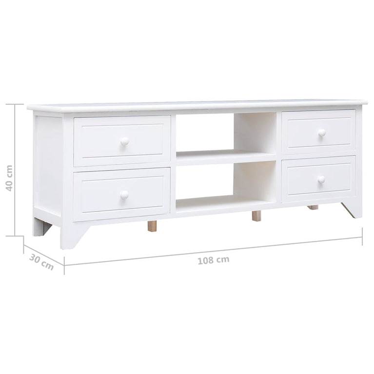 Tv-meubel 108x30x40 cm massief paulowniahout wit MeubelReus