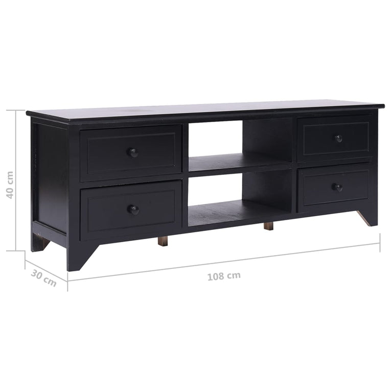 Tv-meubel 108x30x40 cm massief paulowniahout zwart MeubelReus