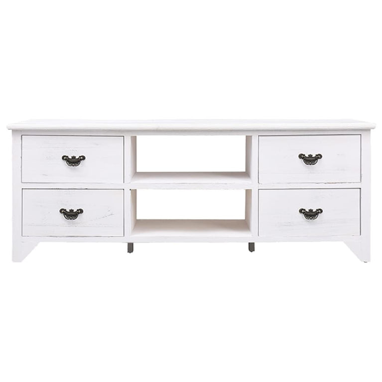 Tv-meubel 108x30x40 cm massief paulowniahout antiekwit MeubelReus