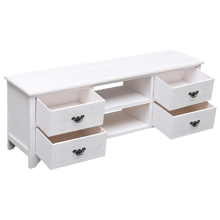 Tv-meubel 108x30x40 cm massief paulowniahout antiekwit MeubelReus
