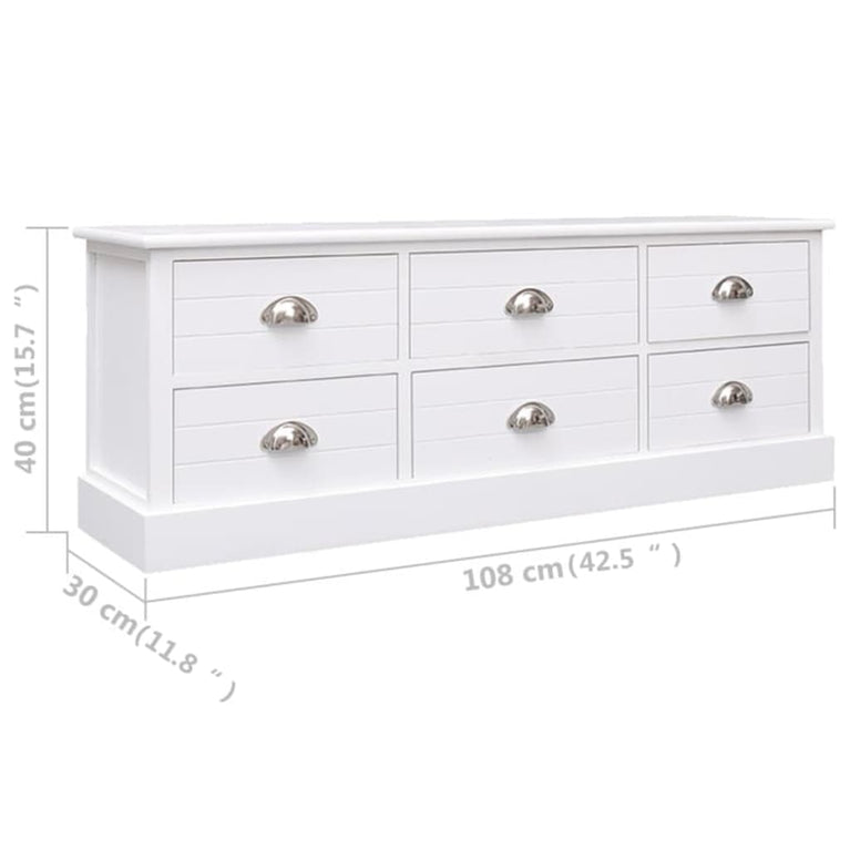 Tv-meubel 108x30x40 cm massief paulowniahout wit MeubelReus
