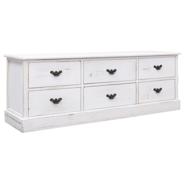 Tv-meubel 108x30x40 cm massief paulowniahout antiekwit MeubelReus