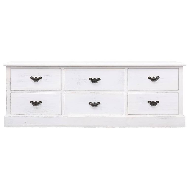 Tv-meubel 108x30x40 cm massief paulowniahout antiekwit MeubelReus