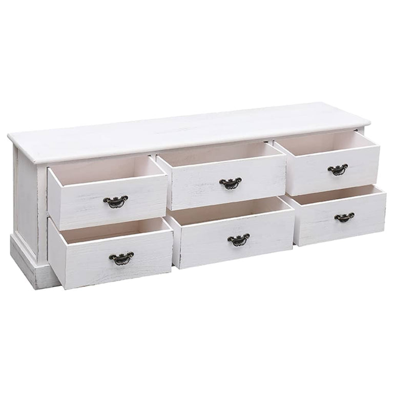 Tv-meubel 108x30x40 cm massief paulowniahout antiekwit MeubelReus