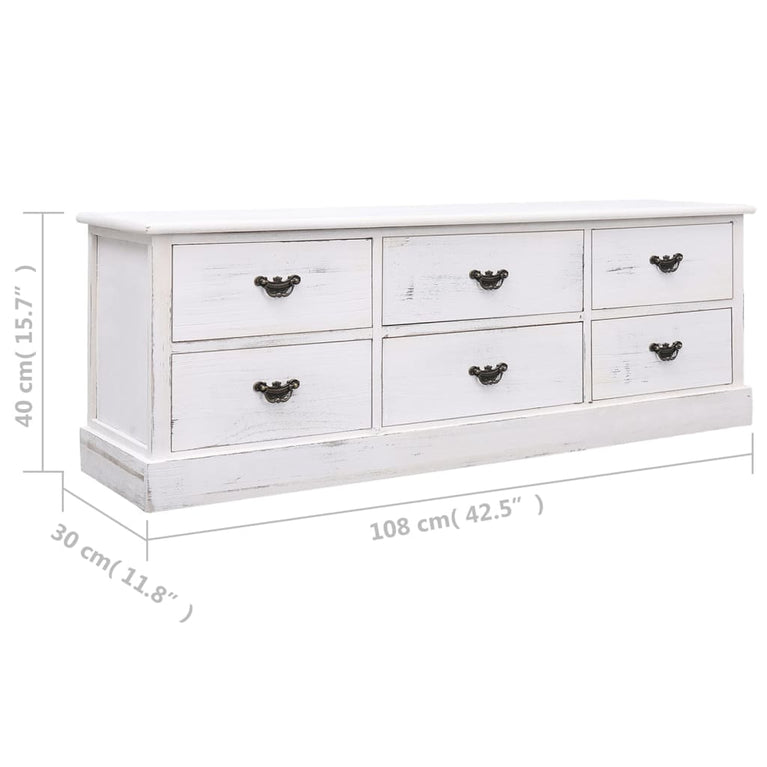 Tv-meubel 108x30x40 cm massief paulowniahout antiekwit MeubelReus