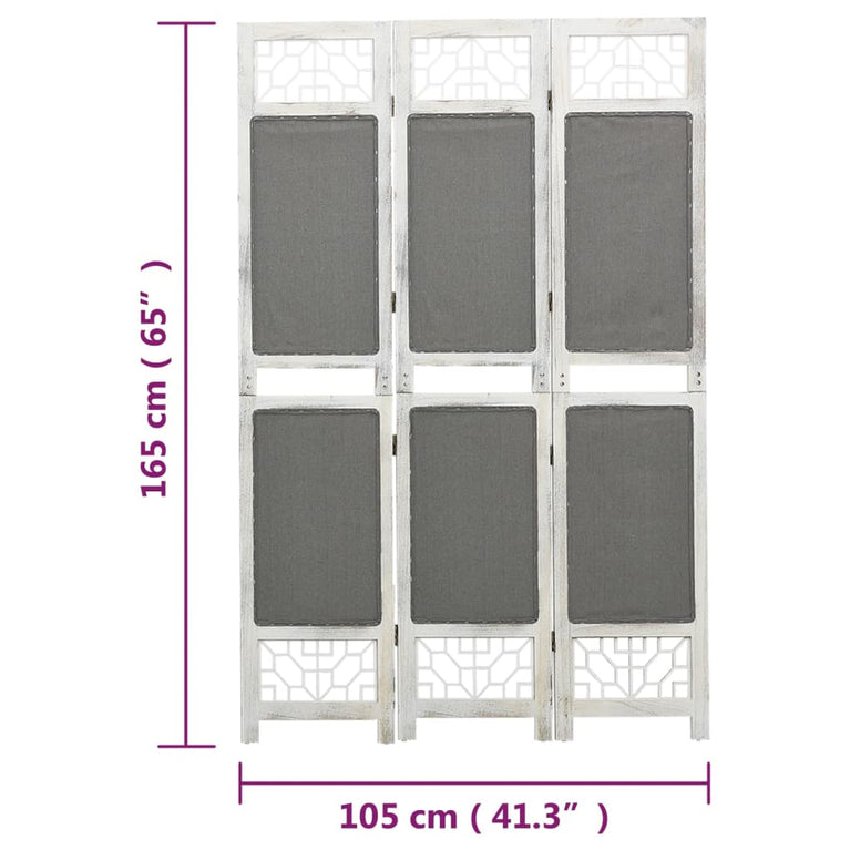 Kamerscherm met 3 panelen 105x165 cm stof grijs MeubelReus