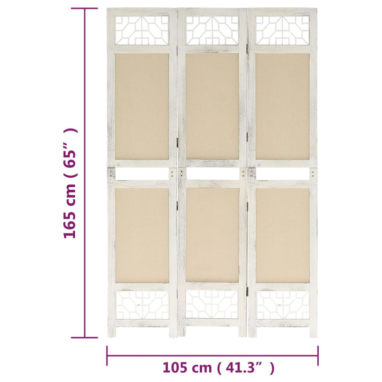 Kamerscherm met 3 panelen 105x165 cm stof crèmekleurig MeubelReus