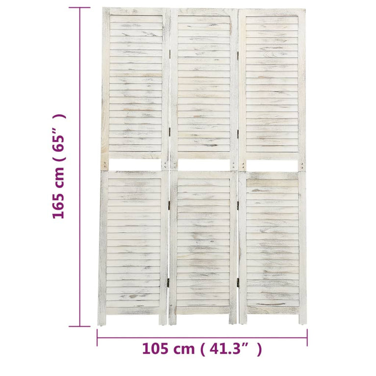 Kamerscherm met 3 panelen 105x165 cm hout antiekwit MeubelReus