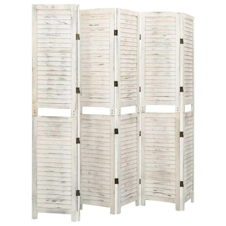 Kamerscherm met 6 panelen 215x166 cm massief hout antiekwit MeubelReus