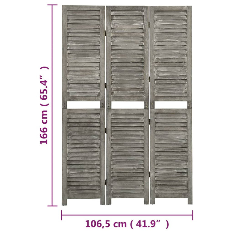 Kamerscherm met 3 panelen 106,5x166 cm massief hout grijs MeubelReus