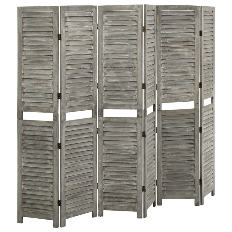 Kamerscherm met 6 panelen 214x166 cm massief hout grijs MeubelReus