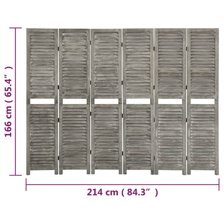 Kamerscherm met 6 panelen 214x166 cm massief hout grijs MeubelReus