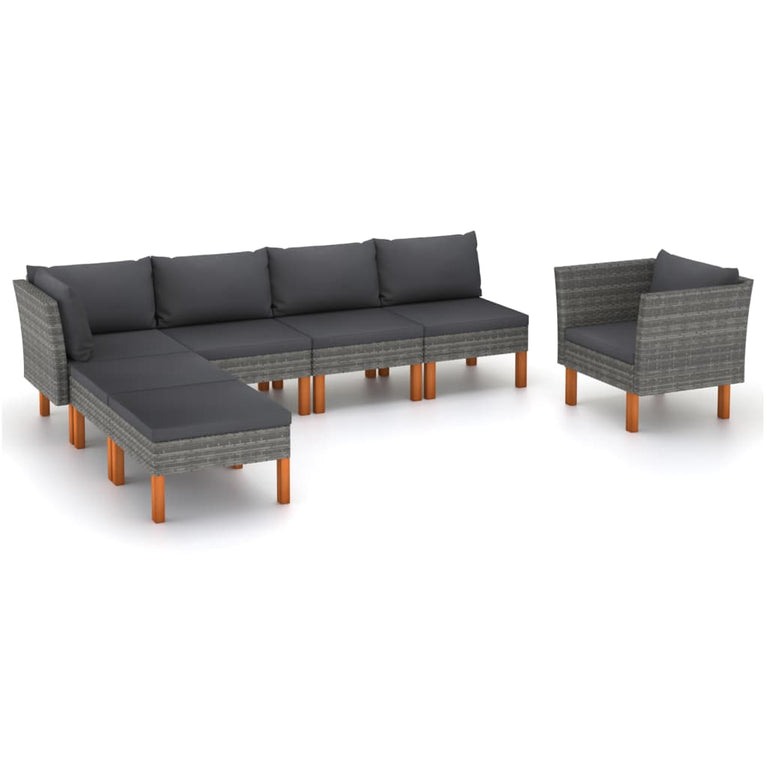 7-delige Loungeset poly rattan en eucalyptushout grijs MeubelReus