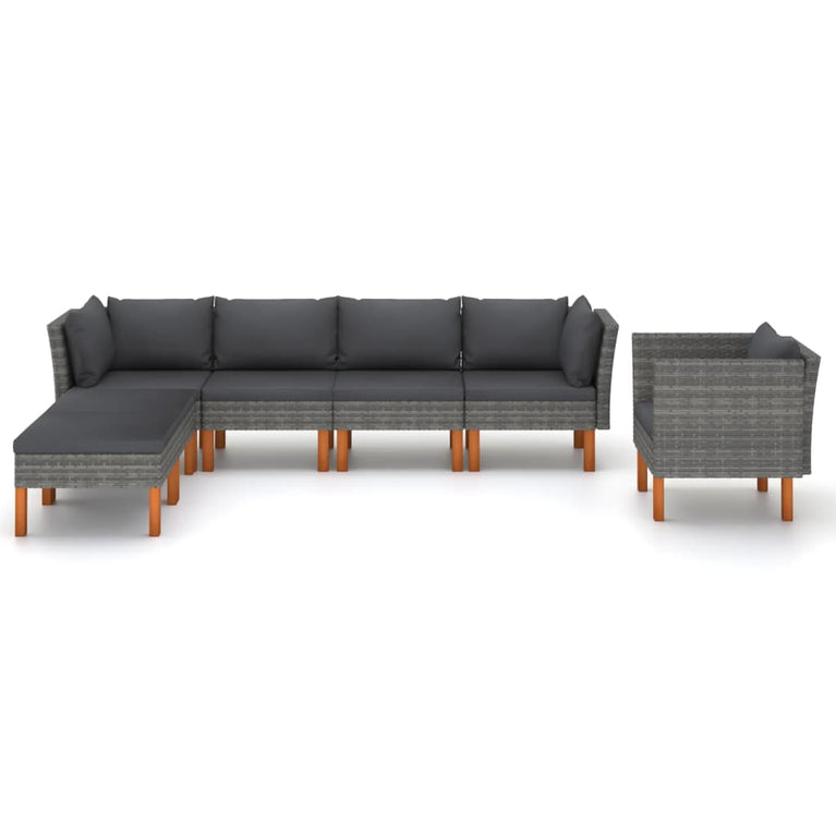 7-delige Loungeset poly rattan en eucalyptushout grijs MeubelReus