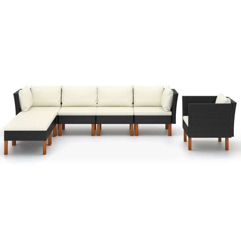 7-delige Loungeset poly rattan en eucalyptushout zwart MeubelReus