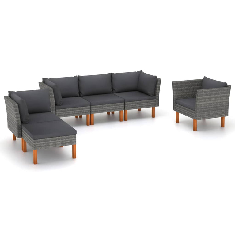 6-delige Loungeset poly rattan en eucalyptushout grijs MeubelReus