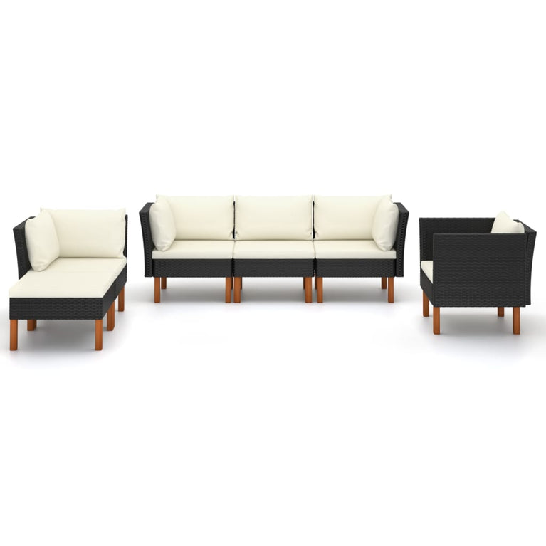6-delige Loungeset poly rattan en eucalyptushout zwart MeubelReus