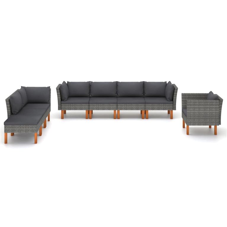 8-delige Loungeset poly rattan en eucalyptushout grijs MeubelReus