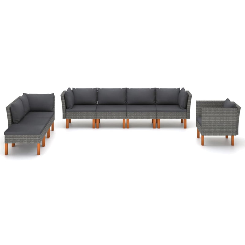 8-delige Loungeset poly rattan en eucalyptushout grijs MeubelReus