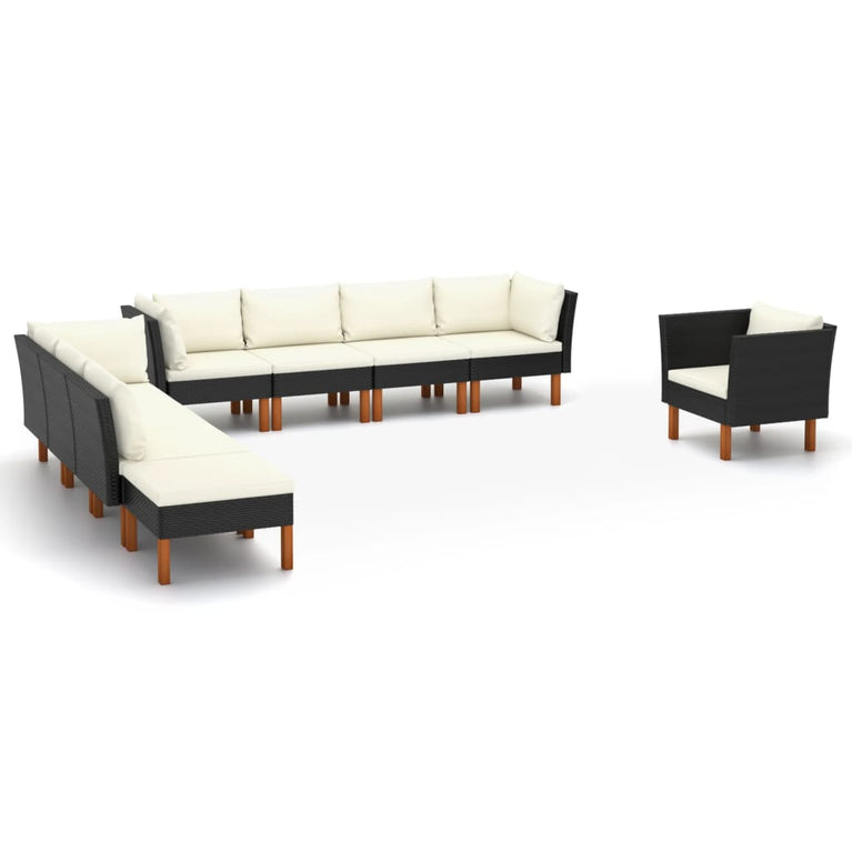 9-delige Loungeset poly rattan en eucalyptushout zwart MeubelReus